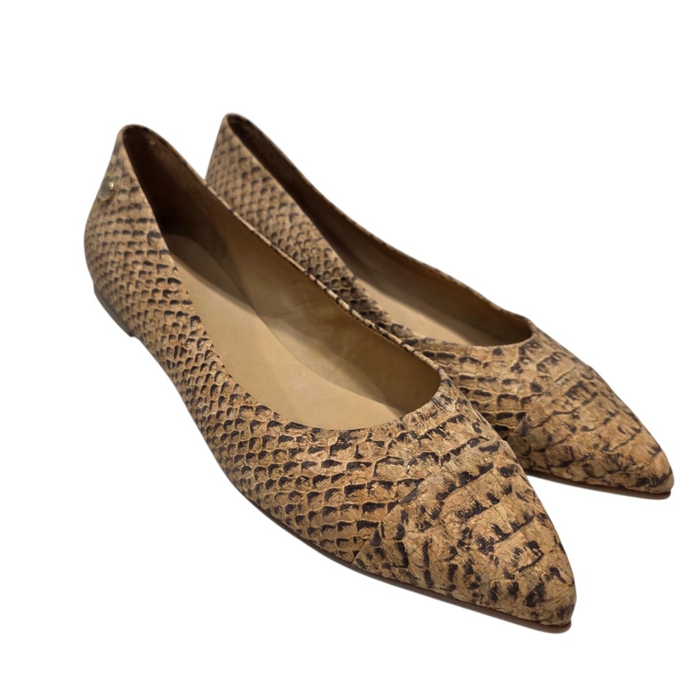 Rutz Walk In Cork Women 40 Tan Snakeskin Print Pointed Toe Ballerina Flats